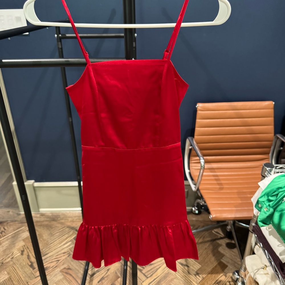 Girls’ Red Ruffle Hem Spaghetti Strap Dress